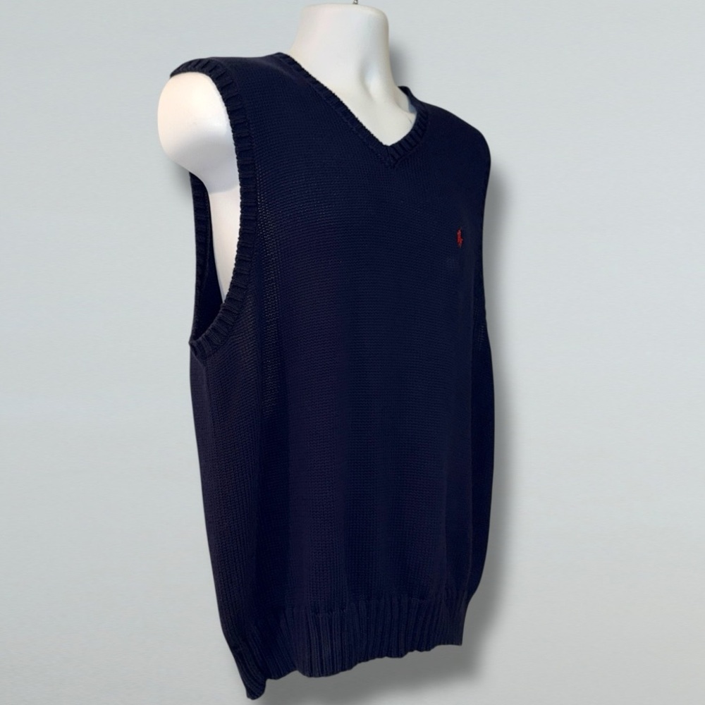 ⭐ POLO RALPH LAUREN 100% Cotton Knit Sweater Vest – Navy Blue, Red Pony –Size XL - Picture 9 of 16